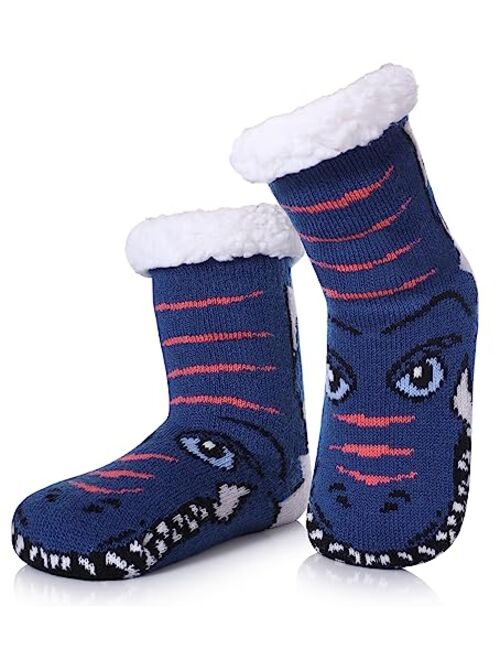 TRUEHAN Kids Girls Boys Slipper Socks Soft Thick Cozy Fuzzy Animal Anti-Slip Winter Thermal Christmas Socks Indoor