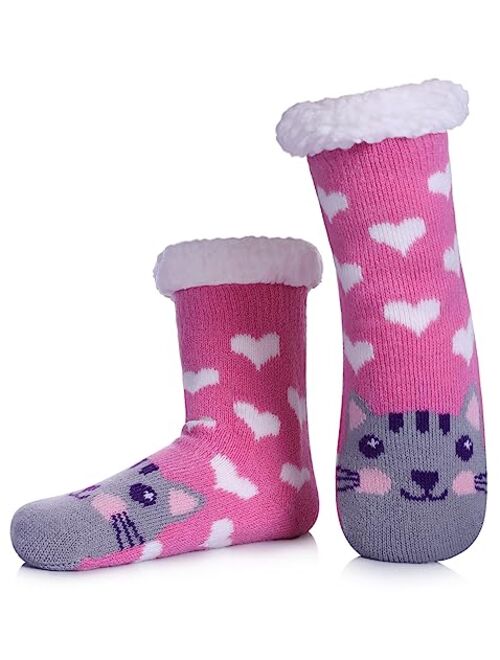 TRUEHAN Kids Girls Boys Slipper Socks Soft Thick Cozy Fuzzy Animal Anti-Slip Winter Thermal Christmas Socks Indoor