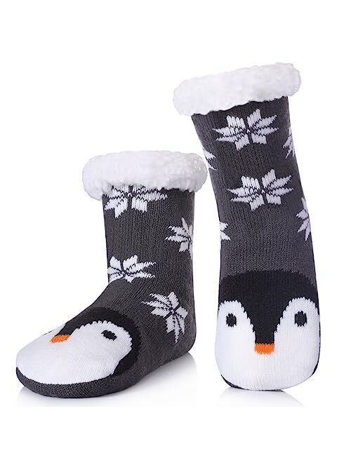 TRUEHAN Kids Girls Boys Slipper Socks Soft Thick Cozy Fuzzy Animal Anti-Slip Winter Thermal Christmas Socks Indoor