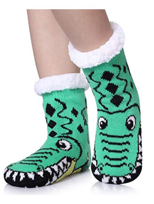 TRUEHAN Kids Girls Boys Slipper Socks Soft Thick Cozy Fuzzy Animal Anti-Slip Winter Thermal Christmas Socks Indoor