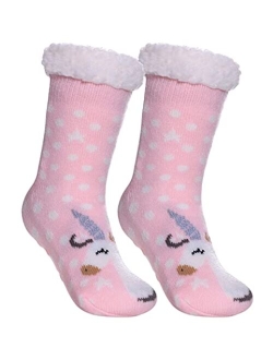 LINEMIN Girls Boys Warm Slipper Socks Child Cozy Soft Fleece Lined Thick Sherpa Winter Indoor Christmas Socks