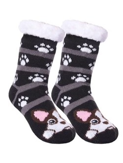 LINEMIN Girls Boys Warm Slipper Socks Child Cozy Soft Fleece Lined Thick Sherpa Winter Indoor Christmas Socks