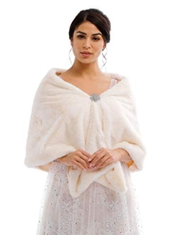 Jovono Women's Bride Wedding Faux Fur Shawl Wrap Bridal Fur Scarf Fur Wraps and Shawls for Women