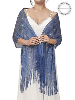 EASEDAILY Women's Shawls and Wraps for Evening Dresses Sparkling Wedding Scarf Fringe Bridal Capelet for Bride and Bridesmaid