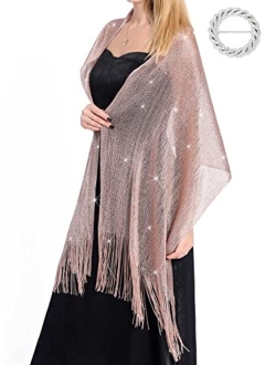 EASEDAILY Women's Shawls and Wraps for Evening Dresses Sparkling Wedding Scarf Fringe Bridal Capelet for Bride and Bridesmaid