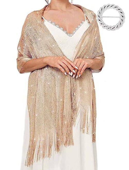 EASEDAILY Women's Shawls and Wraps for Evening Dresses Sparkling Wedding Scarf Fringe Bridal Capelet for Bride and Bridesmaid