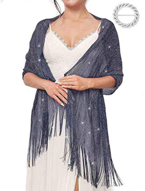 EASEDAILY Women's Shawls and Wraps for Evening Dresses Sparkling Wedding Scarf Fringe Bridal Capelet for Bride and Bridesmaid