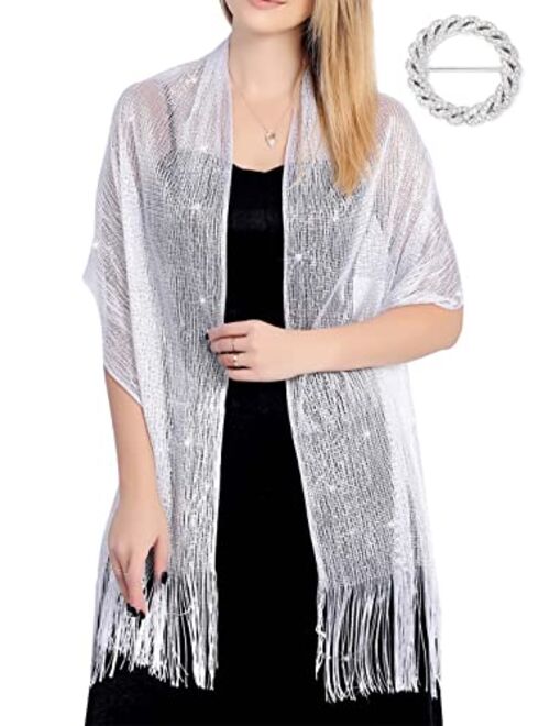 EASEDAILY Women's Shawls and Wraps for Evening Dresses Sparkling Wedding Scarf Fringe Bridal Capelet for Bride and Bridesmaid