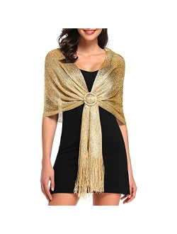 vimate Sparkling Metallic Shawls and Wraps for Evening Party/Wedding/Formal Dresses (With Free Buckle)