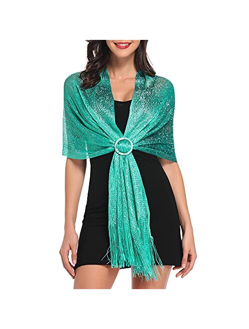 vimate Sparkling Metallic Shawls and Wraps for Evening Party/Wedding/Formal Dresses (With Free Buckle)