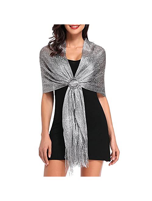 vimate Sparkling Metallic Shawls and Wraps for Evening Party/Wedding/Formal Dresses (With Free Buckle)