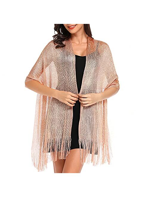 vimate Sparkling Metallic Shawls and Wraps for Evening Party/Wedding/Formal Dresses (With Free Buckle)