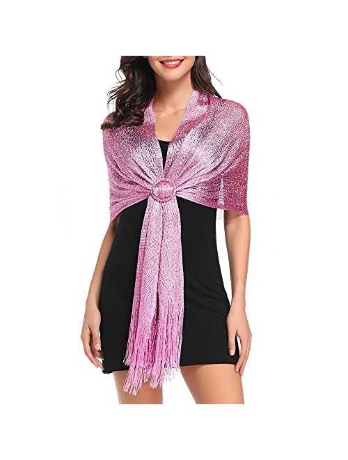 vimate Sparkling Metallic Shawls and Wraps for Evening Party/Wedding/Formal Dresses (With Free Buckle)