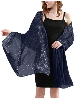 BANETTETA Shine Bright Like a Diamond Chiffon Sparkly Rhinestone Shawls and Wraps for Evening Dresses Weddings