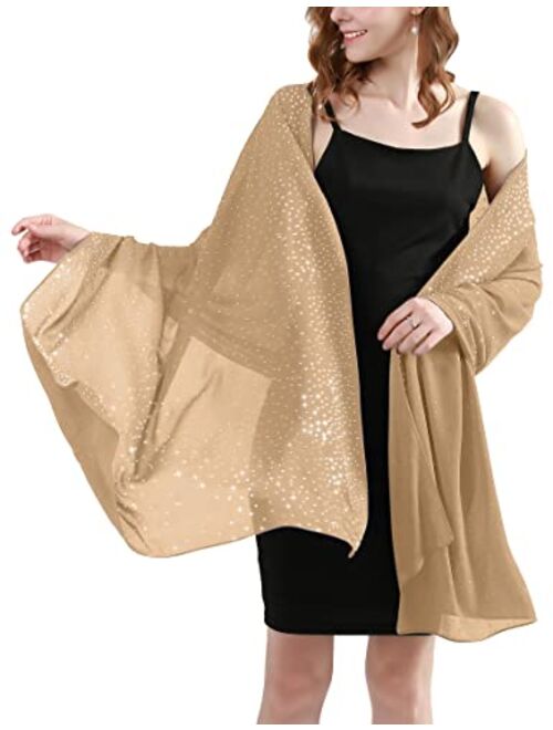 BANETTETA Shine Bright Like a Diamond Chiffon Sparkly Rhinestone Shawls and Wraps for Evening Dresses Weddings