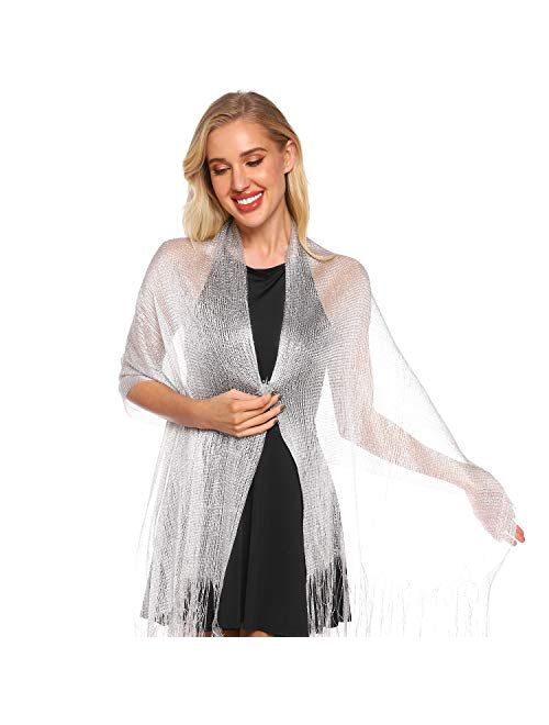 SATINIOR Metallic Shimmering Shawls and Wraps with Snowflake Scarf Clip for Evening Dress