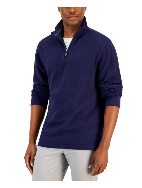 CLUB ROOM Men's Solid Classic-Fit French Rib Quarter-Zip Sweater, Created for Macy's