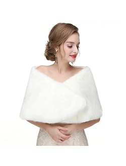 CanB Women's 1920s Faux Fur Shawl Bridal Wedding Fur Wraps and Bolero Shrug Faux Mink Stole for Women and Girls