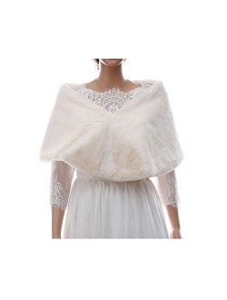 CanB Women's 1920s Faux Fur Shawl Bridal Wedding Fur Wraps and Bolero Shrug Faux Mink Stole for Women and Girls