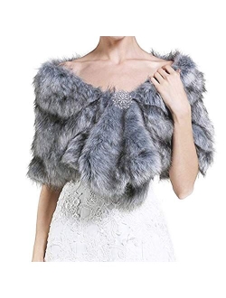 GORTIN Bride Wedding Faux Fur Shawl and Wraps Bridal Sleeveless Fur Stoles with Brooch for Brides and Bridesmaids