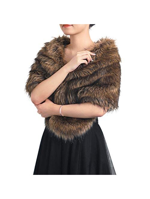 GORTIN Bride Wedding Faux Fur Shawl and Wraps Bridal Sleeveless Fur Stoles with Brooch for Brides and Bridesmaids