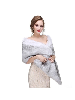 Sleee Women's Faux Fur Shawl Wraps and Bolero Shrug Faux Mink Stole for Evening Party/Bridal/Wedding