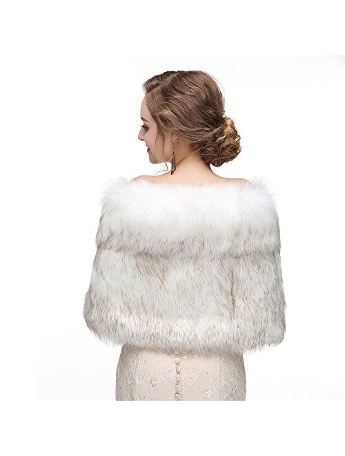 Sleee Women's Faux Fur Shawl Wraps and Bolero Shrug Faux Mink Stole for Evening Party/Bridal/Wedding