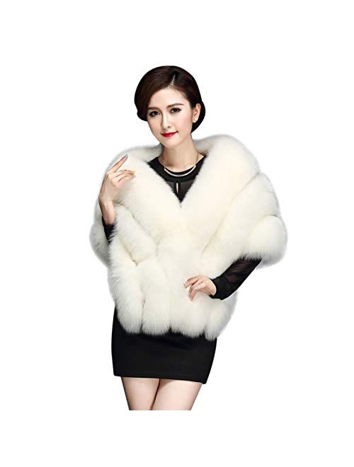 ELFJOY Luxury Faux Fur Shawl for Women Winter Fur Coat Wedding Party Fur Stole Wraps for Evening Dresses