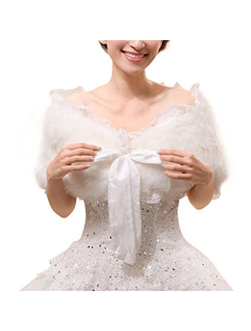 Fakeface Women Winter Classic Faux Fur Capelets Shawls Soft Wedding Bridal Shoulder Cape Wraps Tippet Stoles