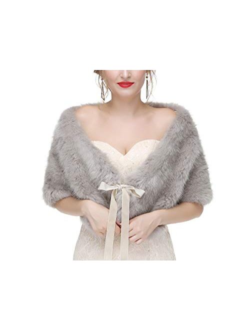 Fakeface Women Winter Classic Faux Fur Capelets Shawls Soft Wedding Bridal Shoulder Cape Wraps Tippet Stoles