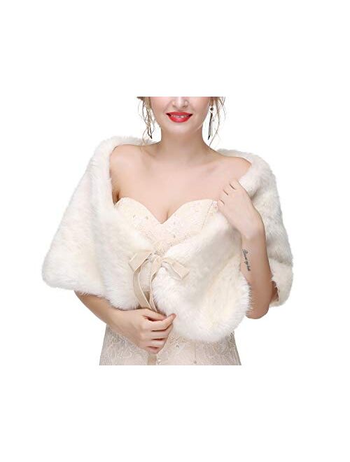 Fakeface Women Winter Classic Faux Fur Capelets Shawls Soft Wedding Bridal Shoulder Cape Wraps Tippet Stoles