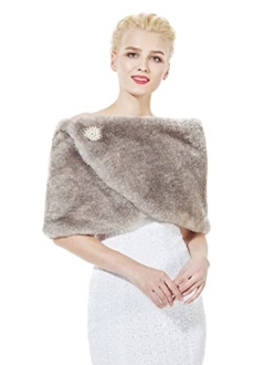 BEAUTELICATE Faux Fur Wrap Shawl Women Shrug Bridal Stole for Winter Wedding Party