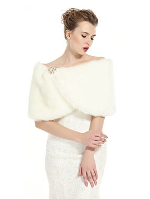 BEAUTELICATE Faux Fur Wrap Shawl Women Shrug Bridal Stole for Winter Wedding Party