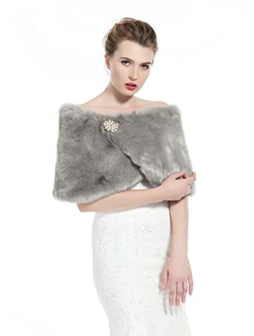 BEAUTELICATE Faux Fur Wrap Shawl Women Shrug Bridal Stole for Winter Wedding Party