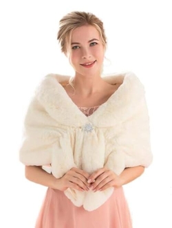 Jeweky 1920s Bride Wedding Fur Shawls and Wraps Winter Bridal Faux Fur Stoles and Scarfs for Women and Bridesmaids