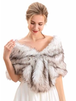 Jeweky 1920s Bride Wedding Fur Shawls and Wraps Winter Bridal Faux Fur Stoles and Scarfs for Women and Bridesmaids