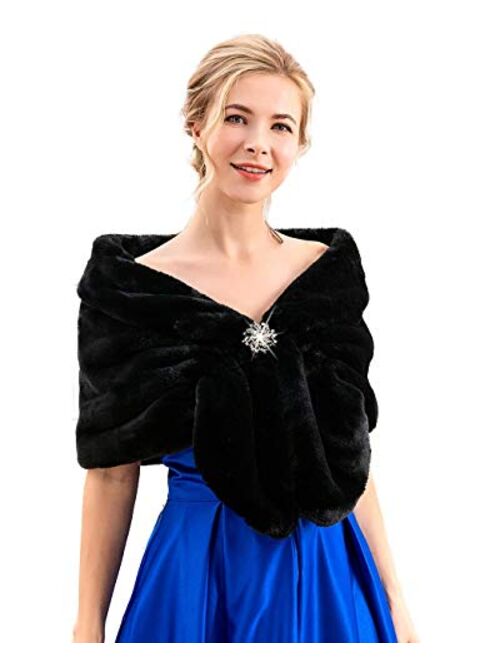 Jeweky 1920s Bride Wedding Fur Shawls and Wraps Winter Bridal Faux Fur Stoles and Scarfs for Women and Bridesmaids