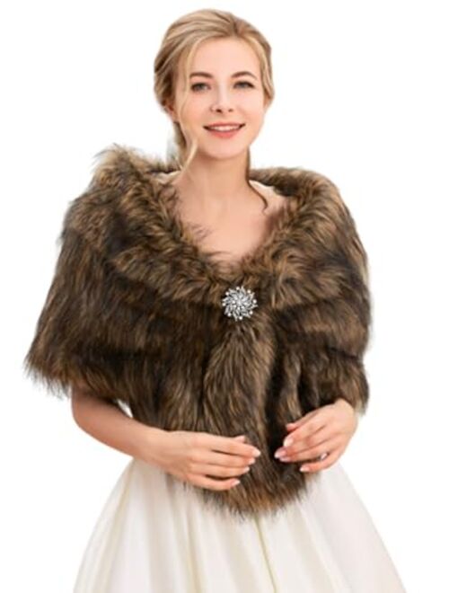 Jeweky 1920s Bride Wedding Fur Shawls and Wraps Winter Bridal Faux Fur Stoles and Scarfs for Women and Bridesmaids