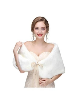 Olbye Women's Faux Fur Wraps Wedding Fur Shawls Sleeveless 1920 Faux Fur Stole for Women and Girls Fur Capelet Mink Shawl