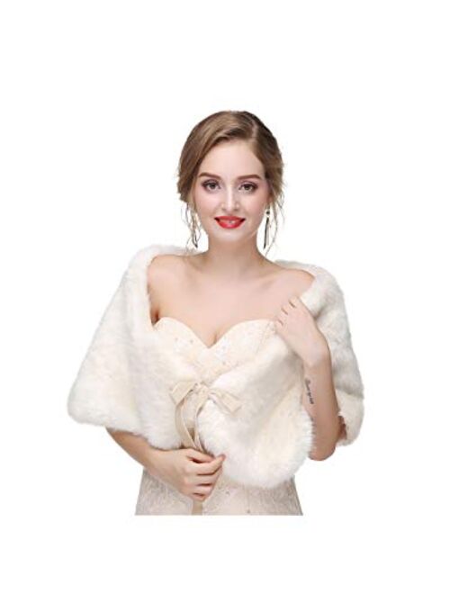 Olbye Women's Faux Fur Wraps Wedding Fur Shawls Sleeveless 1920 Faux Fur Stole for Women and Girls Fur Capelet Mink Shawl