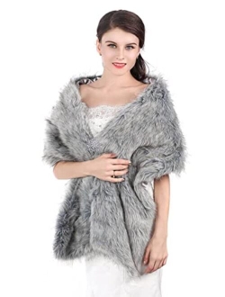 Unicra Women's Wedding Faux Fur Shawls and Wraps Bridal Fur Scarf Stoles with Rhinestones Brooch for Bride and Bridesmaids