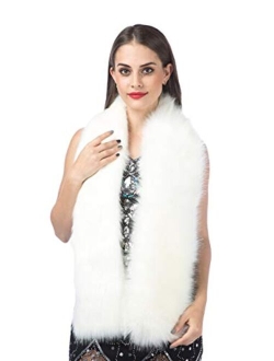 Lucky Leaf Women Luxurious Large Winter Faux Fur Scarf Wrap Collar Shrug for Lady Poncho Wedding Dinner Party