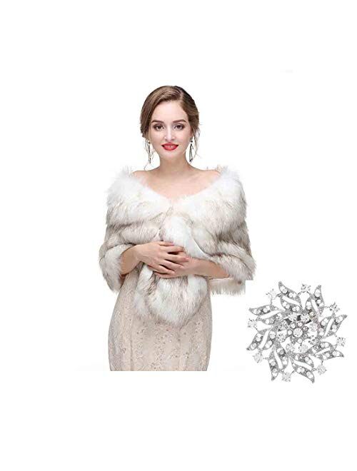 Olbye Yfe Women's Faux Fur Wraps and Shawls Sleeveless Wedding Fur Stole Shrug 1920 Faux Fur Scarf Coat For women Fur Capelet Mink