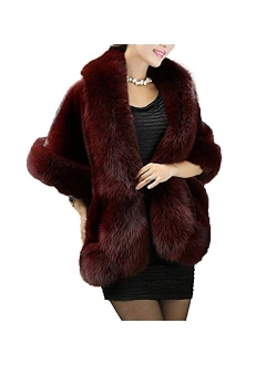 Caracilia Women Luxury Faux Fur Coat Jackets Wrap Cape Shawl for Wedding Party