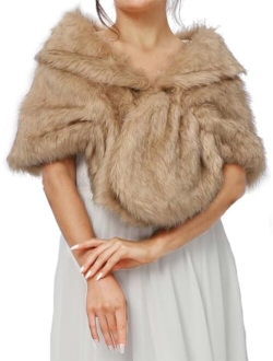 EASEDAILY Women's Fur Shawls and Wraps Wedding Fur Scarf Faux Bridal Fur Stole with Brooch for Brides and Bridesmaids