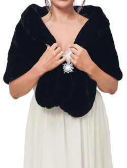 EASEDAILY Women's Fur Shawls and Wraps Wedding Fur Scarf Faux Bridal Fur Stole with Brooch for Brides and Bridesmaids