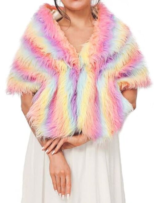 EASEDAILY Women's Fur Shawls and Wraps Wedding Fur Scarf Faux Bridal Fur Stole with Brooch for Brides and Bridesmaids