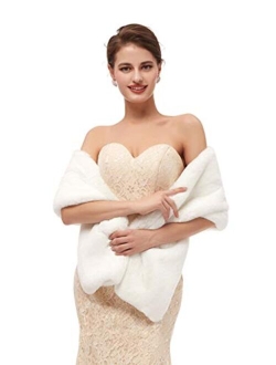 Jovono Women's Wedding Fur Shawls and Wrap Bridal Fur Scarf stoles with Rhinestone Brooch for Bride and Bridesmaids