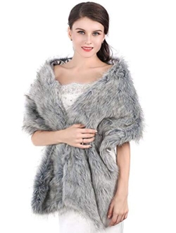 Jovono Women's Wedding Fur Shawls and Wrap Bridal Fur Scarf stoles with Rhinestone Brooch for Bride and Bridesmaids