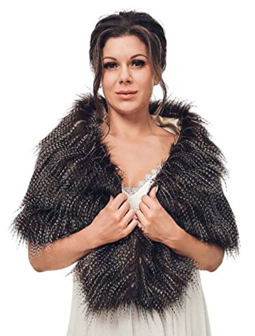 GORAIS Women's Wedding Faux Fur Shawls and Wraps Bridal Fur Scarf Stoles with Brooch for Bride and Bridesmaids